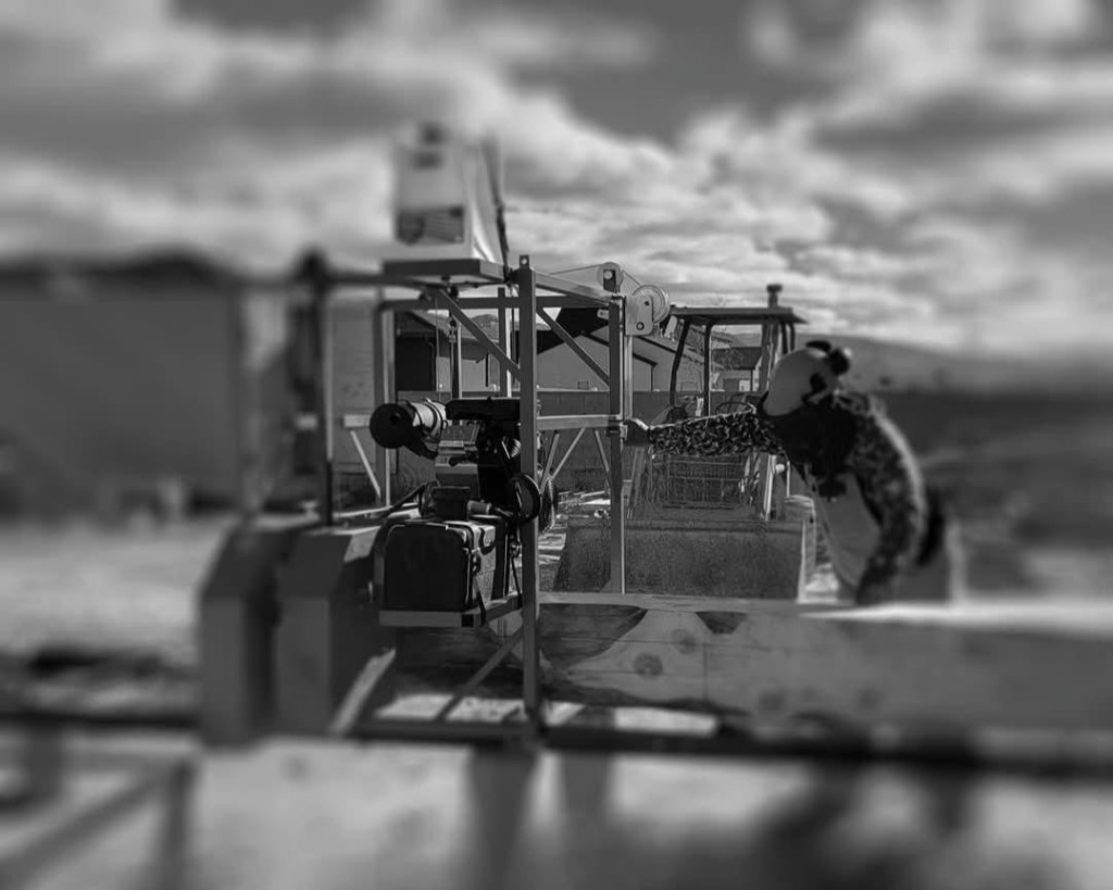 Glenn operating the Hud-Son bandsaw sawmill at Black Wood Mill in Southern Utah.